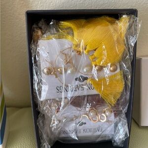 Yellow Tassel Earrings Set